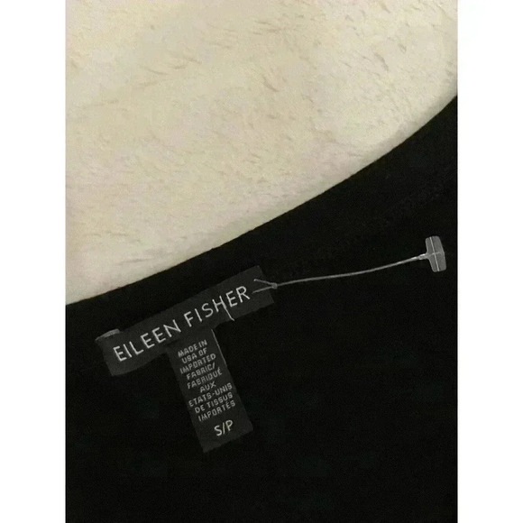 EILEEN FISHER BLACK VISCOSE JERSEY ASYMMETRICAL DRESS S SMALL KNIT MIDI NWOT - Picture 4 of 9